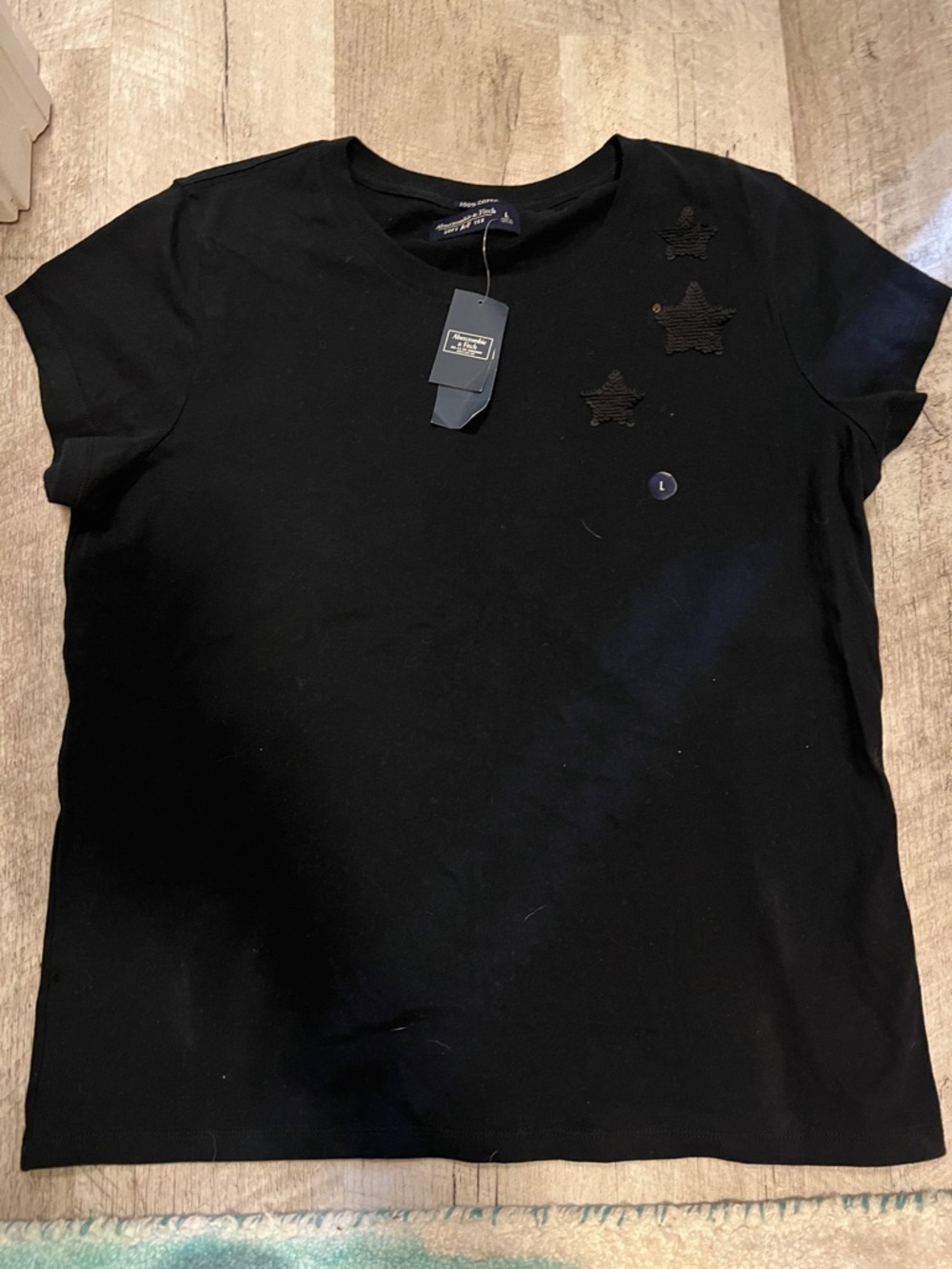 Abercrombie & Fitch Black Soft A&F Tee with Sequin Flip Stars